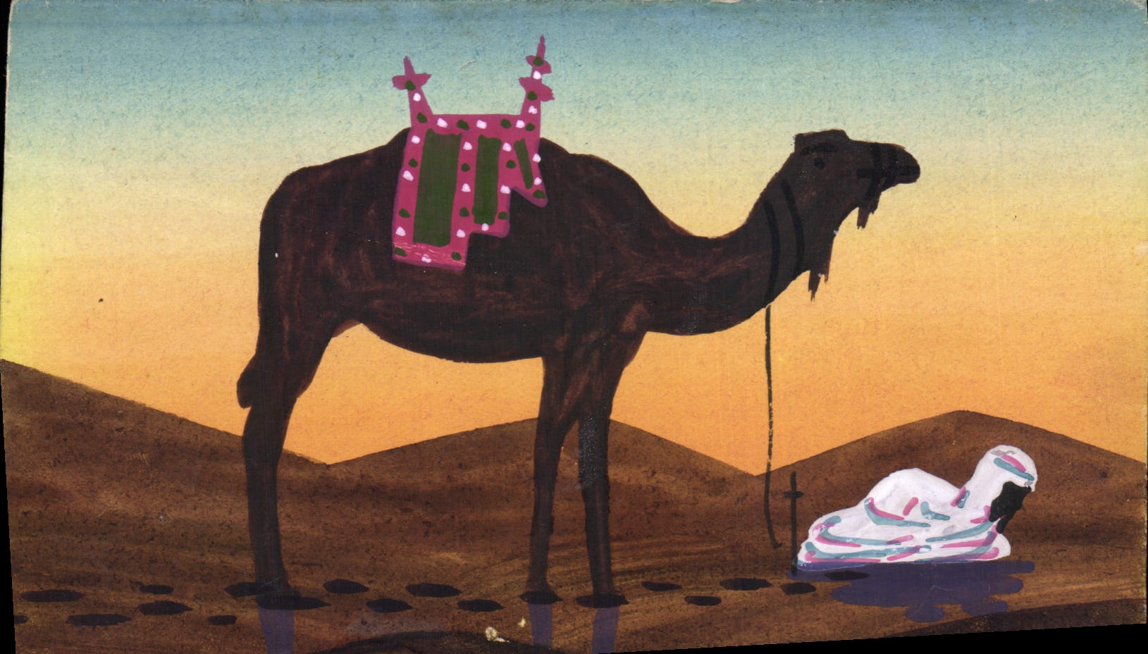 Dromadaire et caravanier — désert au crépuscule — Carte postale CPAPHIL