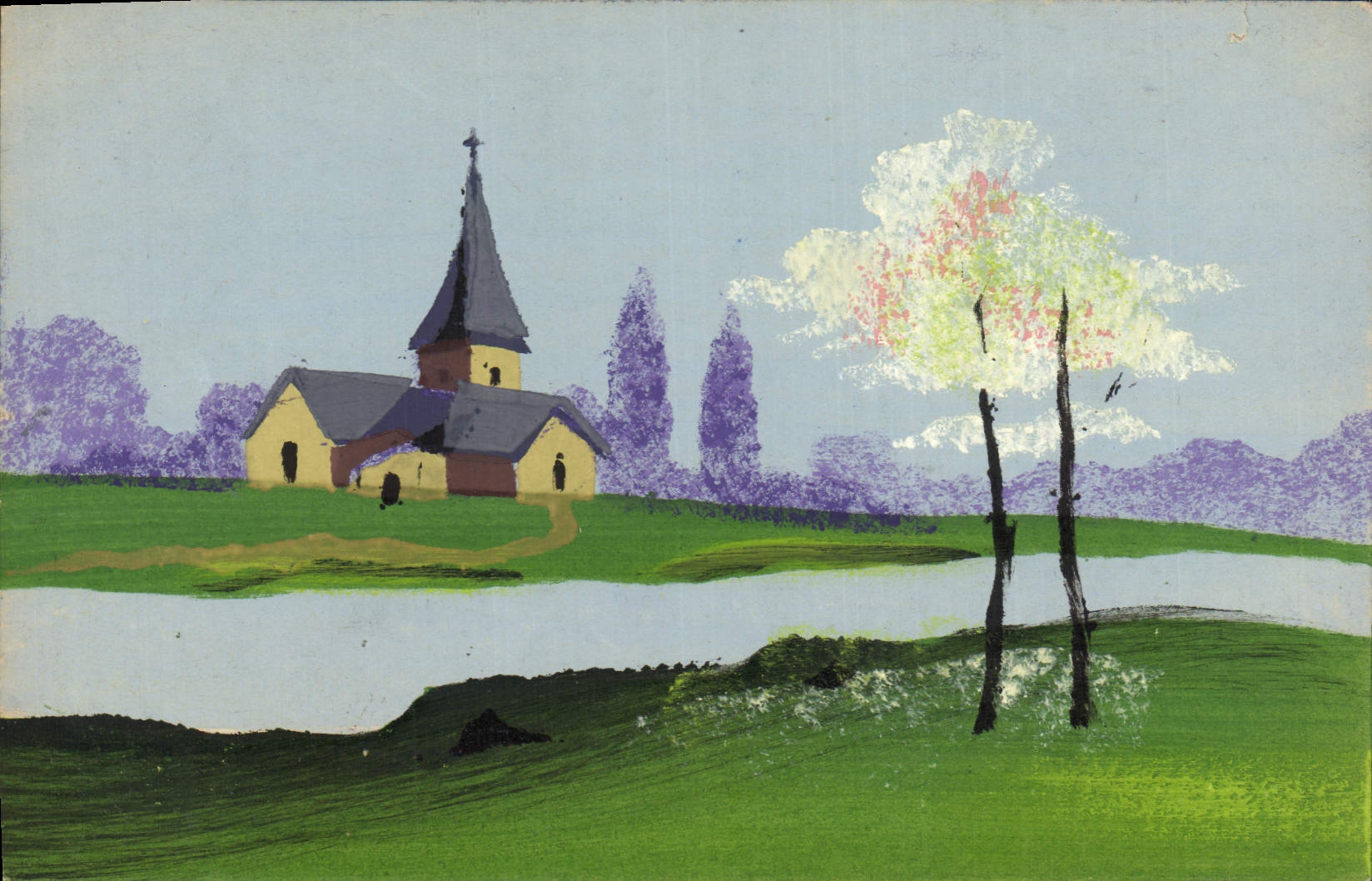 Église champêtre — paysage coloré — S.L. Nr. 18