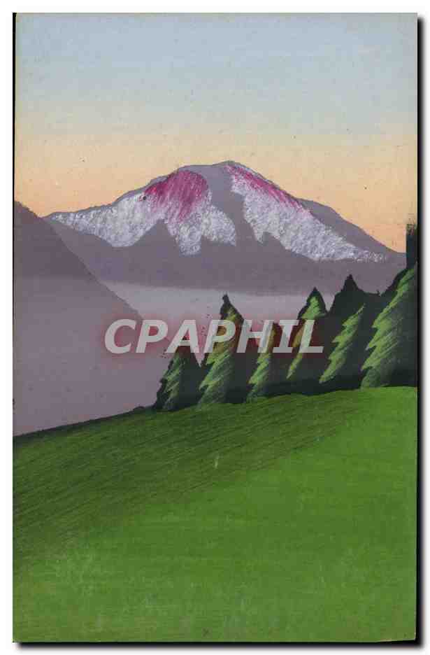 Montagne enneigée au coucher du soleil — paysage alpin — éditeur non identifié, n° de série 31