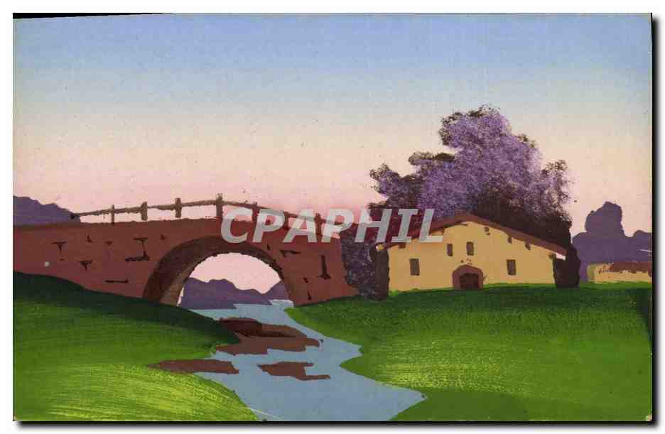 Paysage avec pont et maison — série Nr. 8 — éditeur non identifié