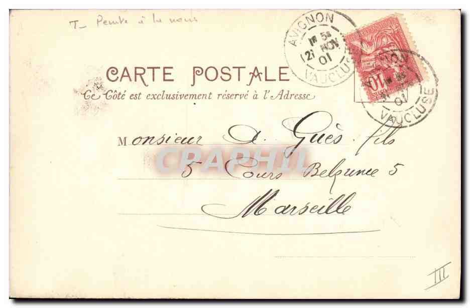 Fleur blanche — carte postale avec texte manuscrit — éditeur inconnu, n° de série non visible — Back