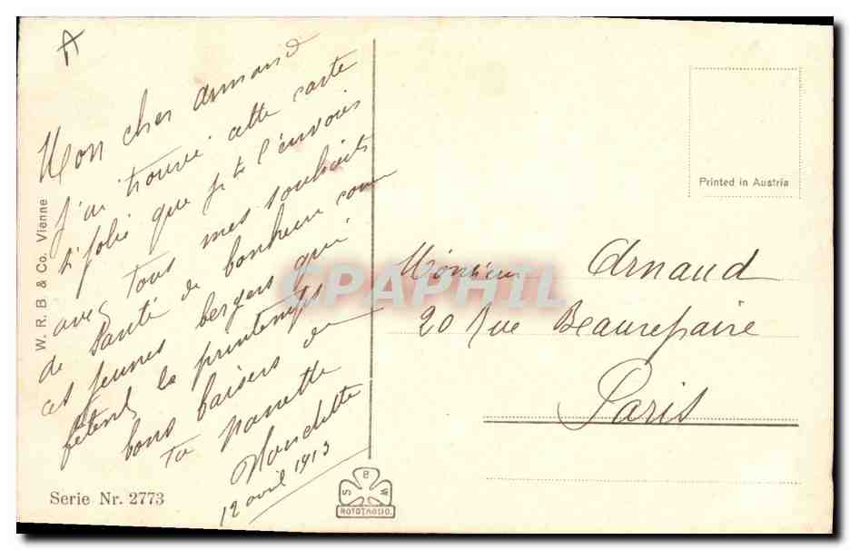 Jeunes bergers — scène pastorale — W.R.B. & Co. Vienne, série 2773 — Achterkant
