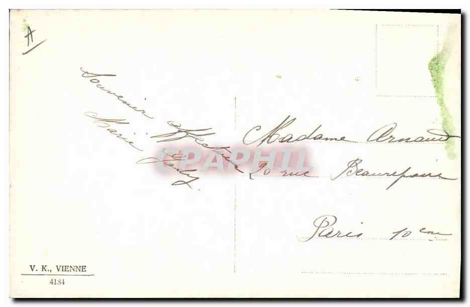 Paysage de campagne avec couple — éditeur V. K., Vienne, n° 4134 — Reverso