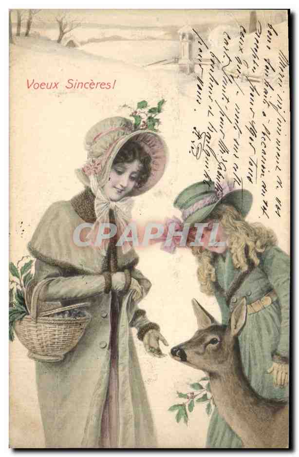 Deux jeunes femmes et un cerf — Voeux Sincères — M. M. Vienne, Nr. 203