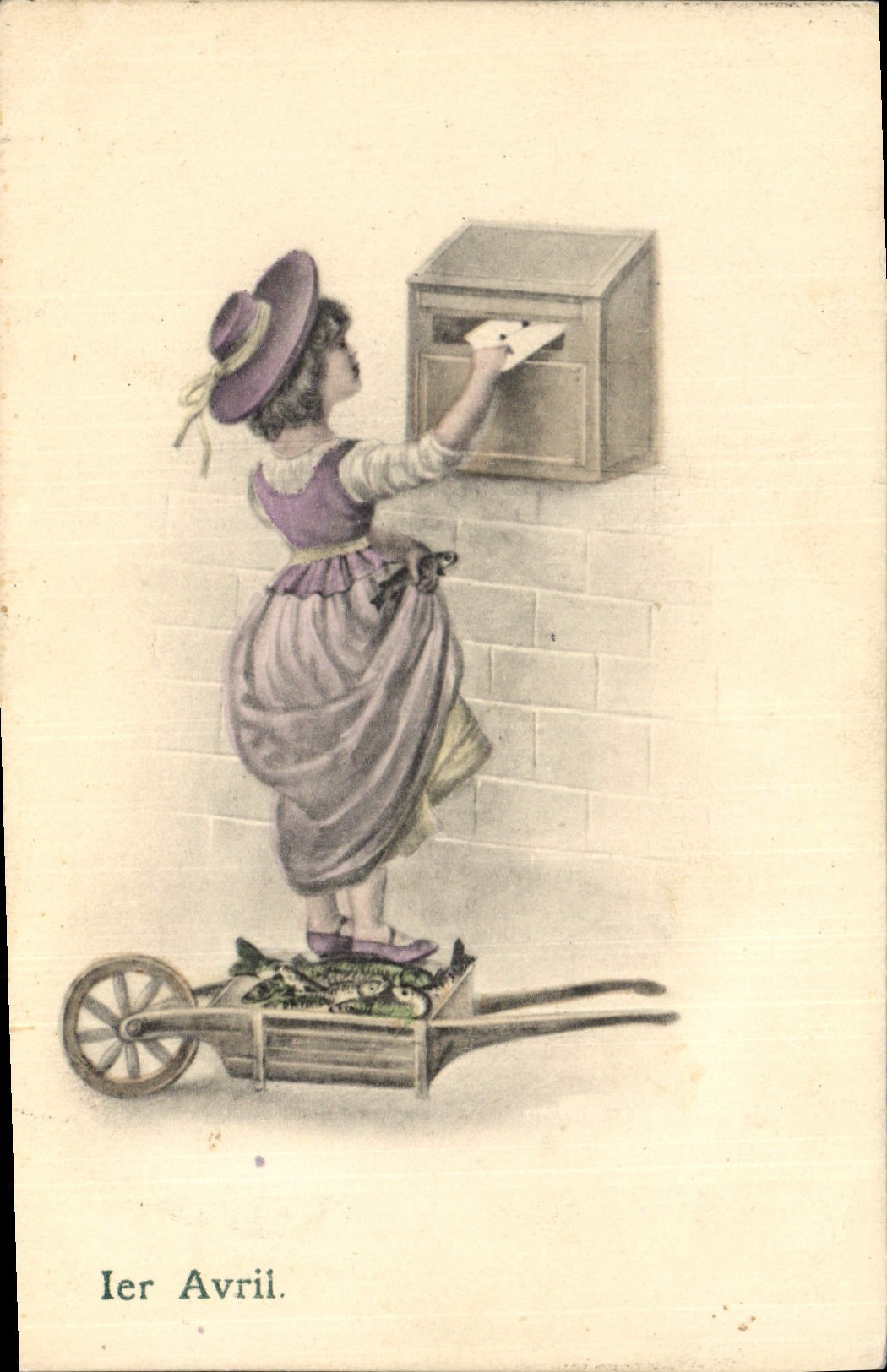 CPA Fantaisie Femme 1er Avril Boite aux lettres