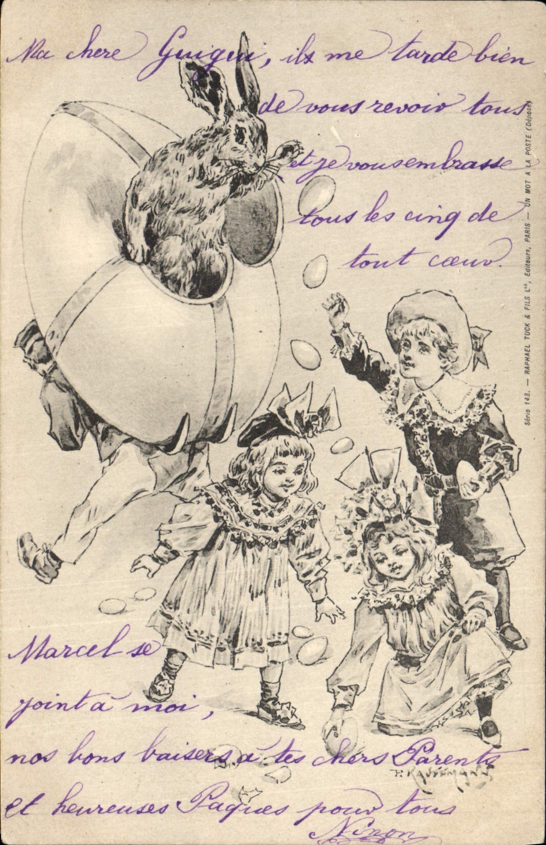 Pâques — Lapin de Pâques et enfants — Marcel & Fils, Paris
