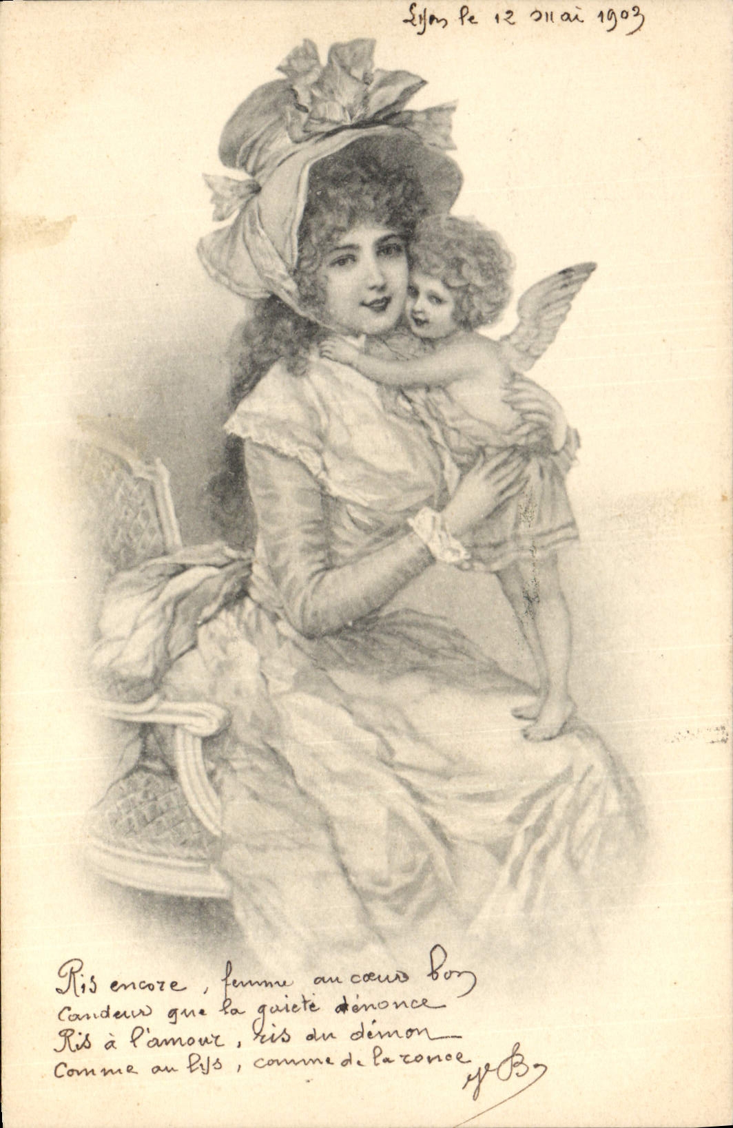 Femme avec ange — illustration — Nupkberg, série 280 n°2
