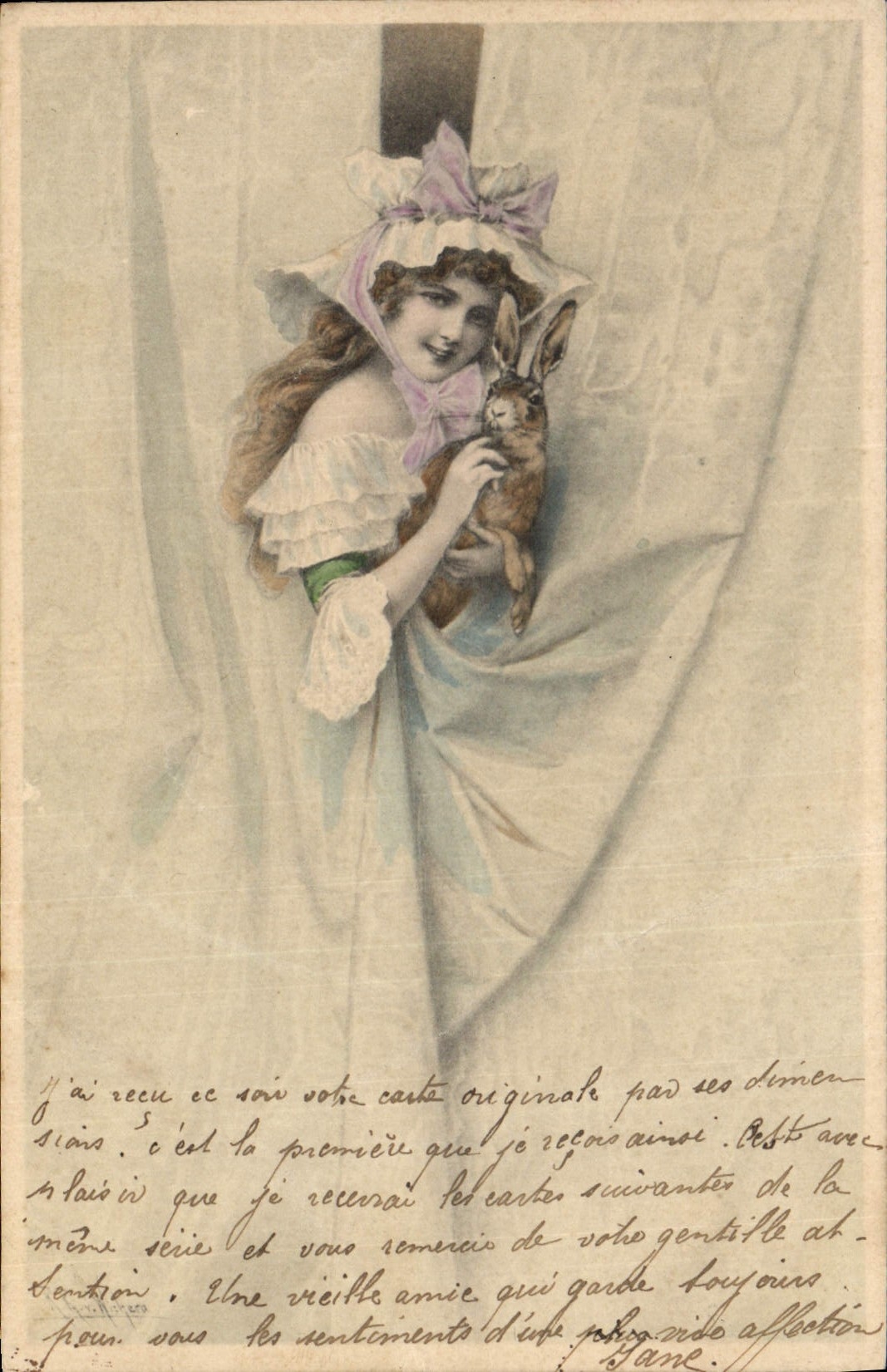 CPA Fantaisie Femme Lapin