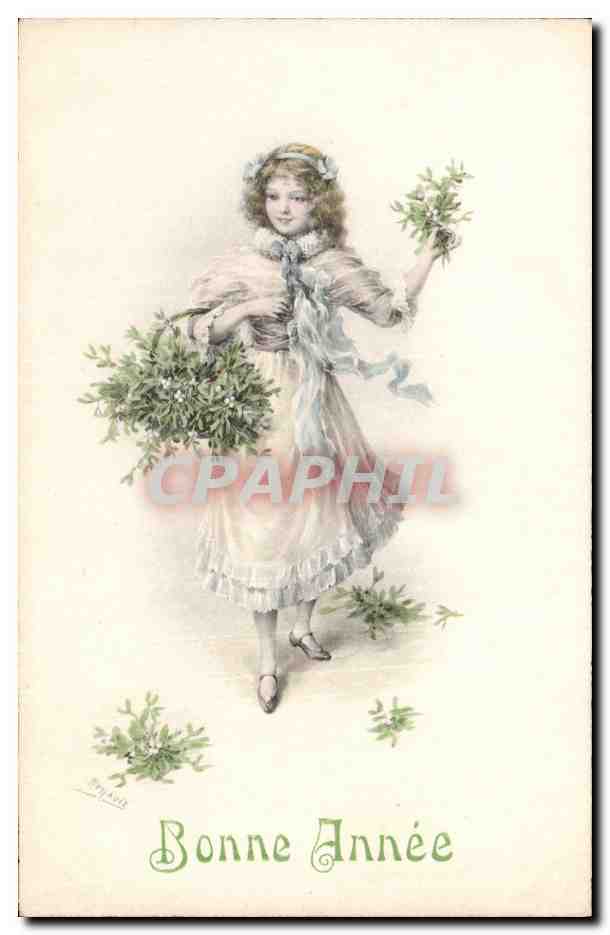 Fille tenant des brindilles de genévrier — Bonne Année — Luxotytype Nr. 102, A. N., Paris