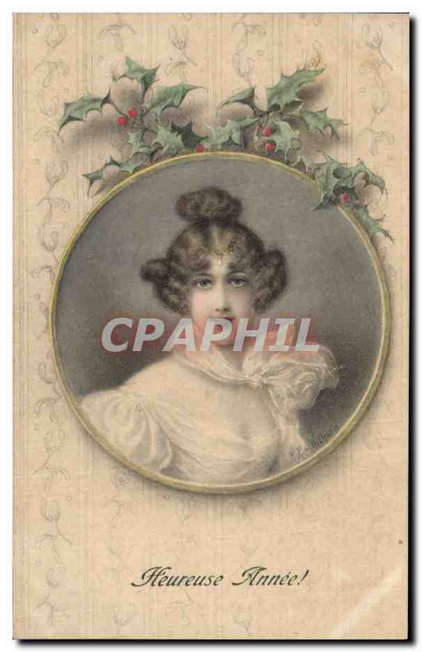 Jeune femme — portrait dans cadre ovale — houx — éditeur M. M. Vienne, n° 229