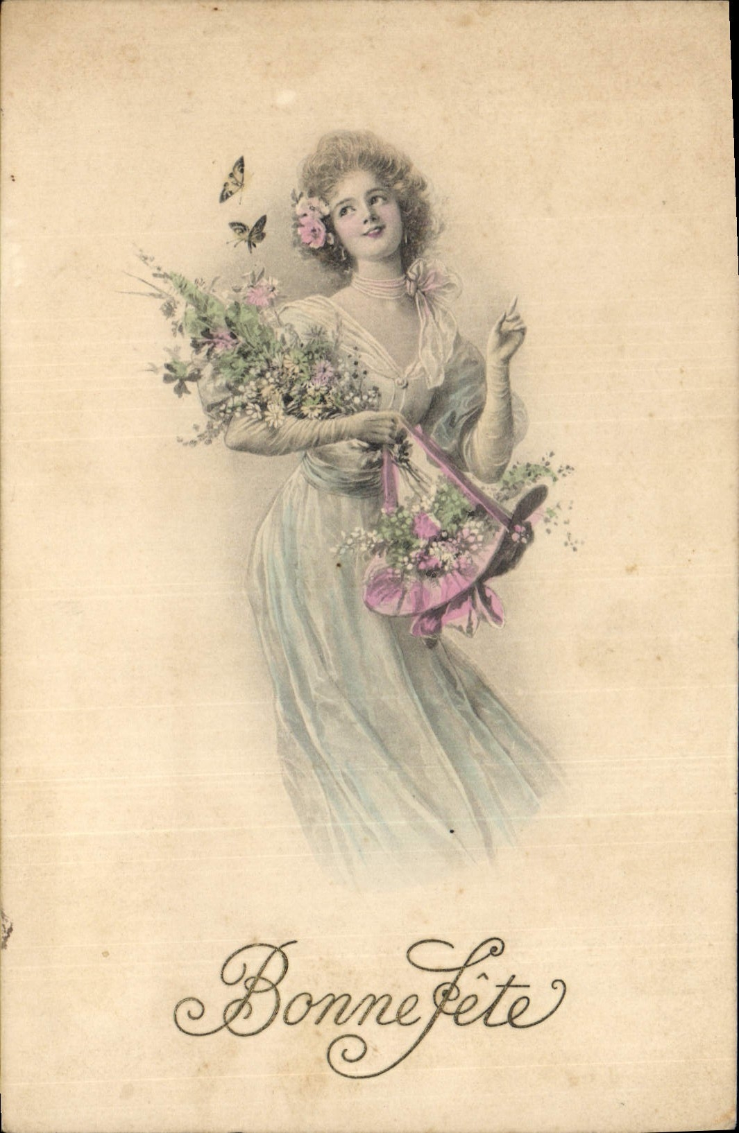Jeune femme avec bouquet — Bonne Fête — M. M. Vienne, Nr 276