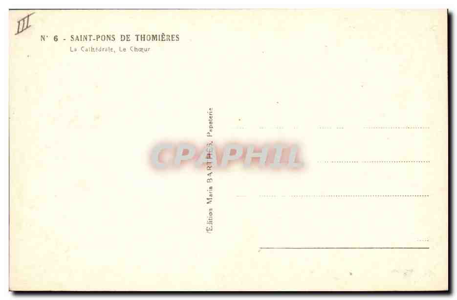 CPA Orgue Saint Pons de Thomieres La cathedrale Le choeur — Verso