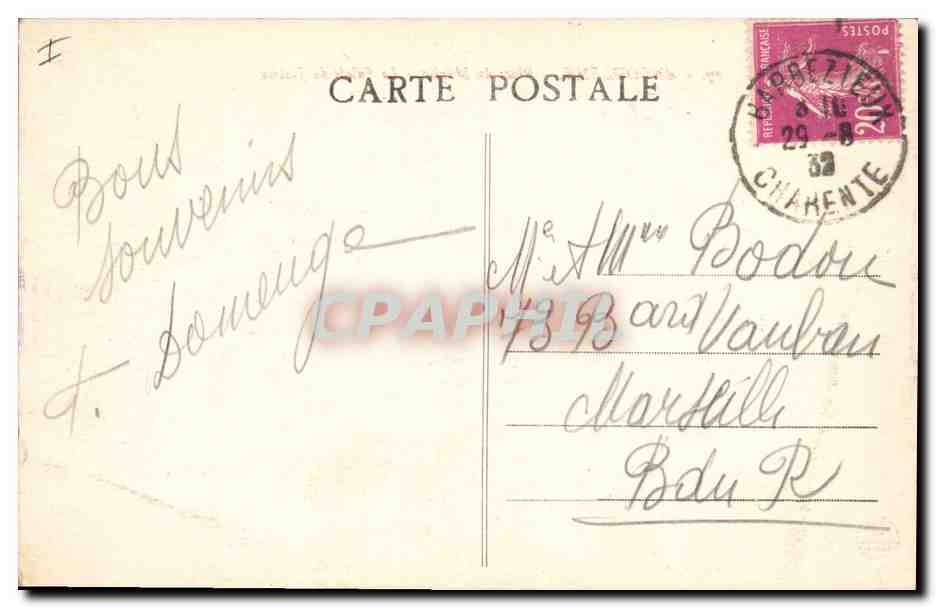 CPA Palais de Justice Place du Murier Angouleme — Verso