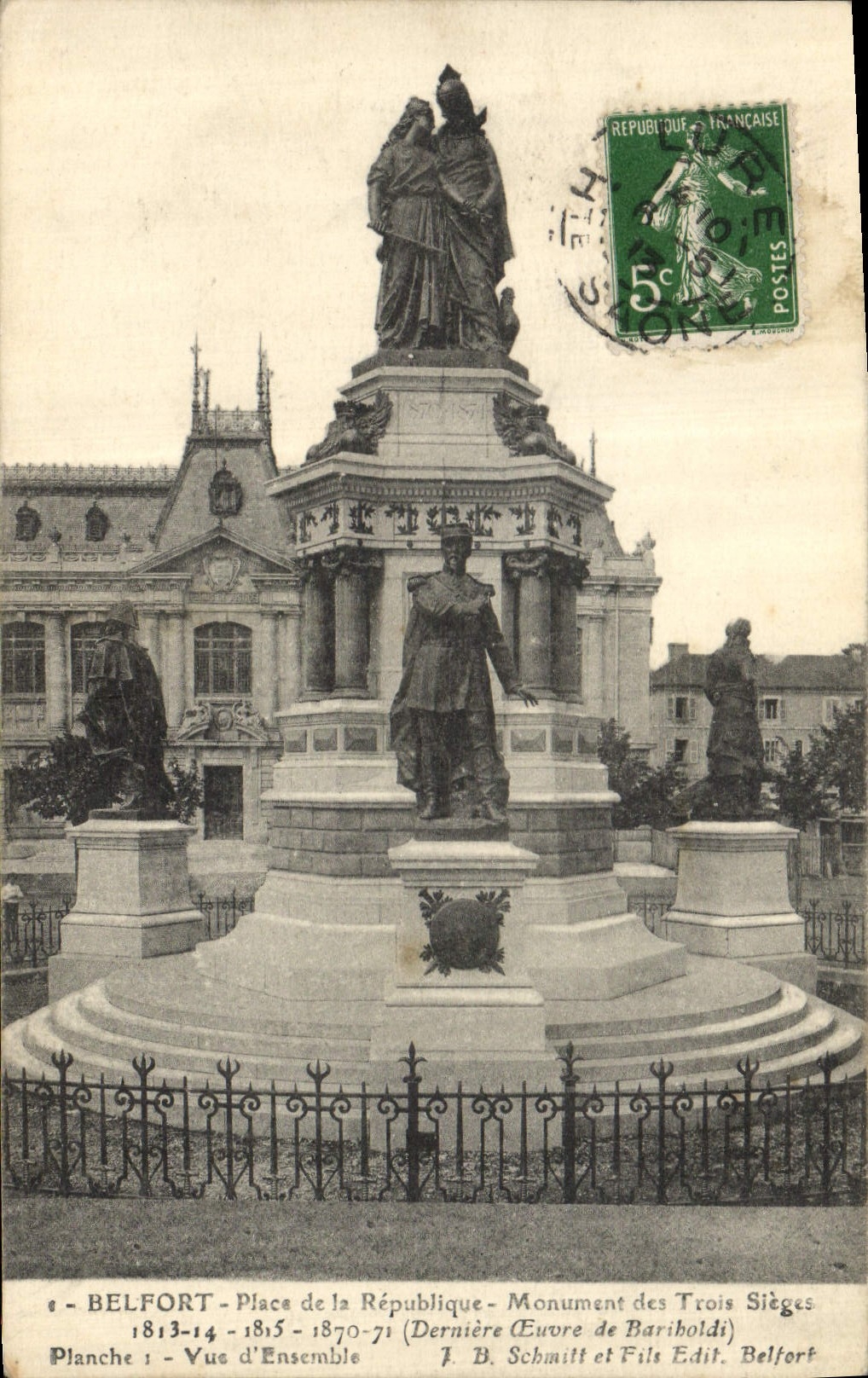 Belfort - Place de la République - Monument des Trois Sièges — J. B. Schmitt et Fils, Publisher Belfort