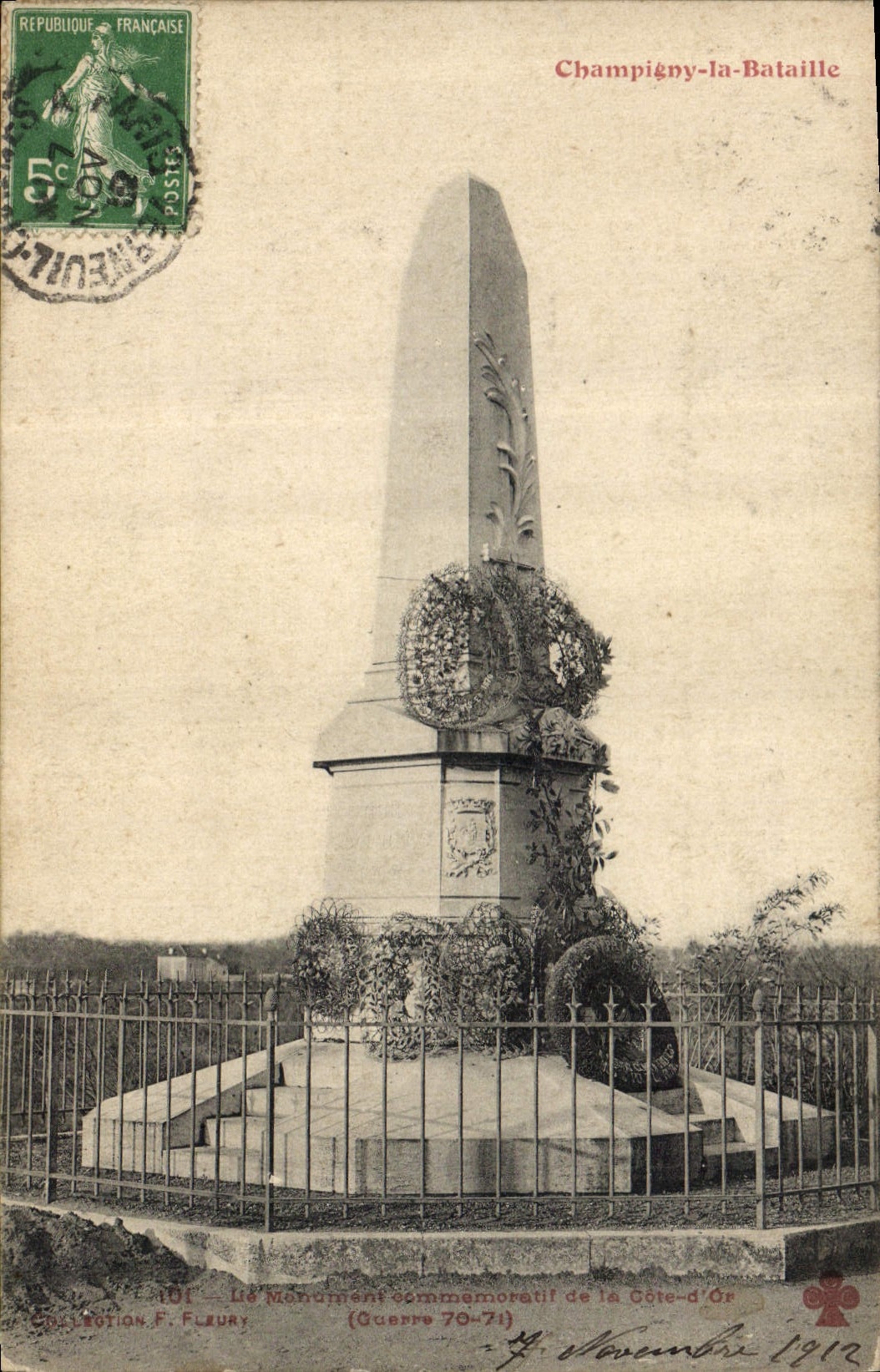 Champigny-la-Bataille — Commemorative Monument of the Côte-d'Or (War 70-71) — Collection F. Flzury