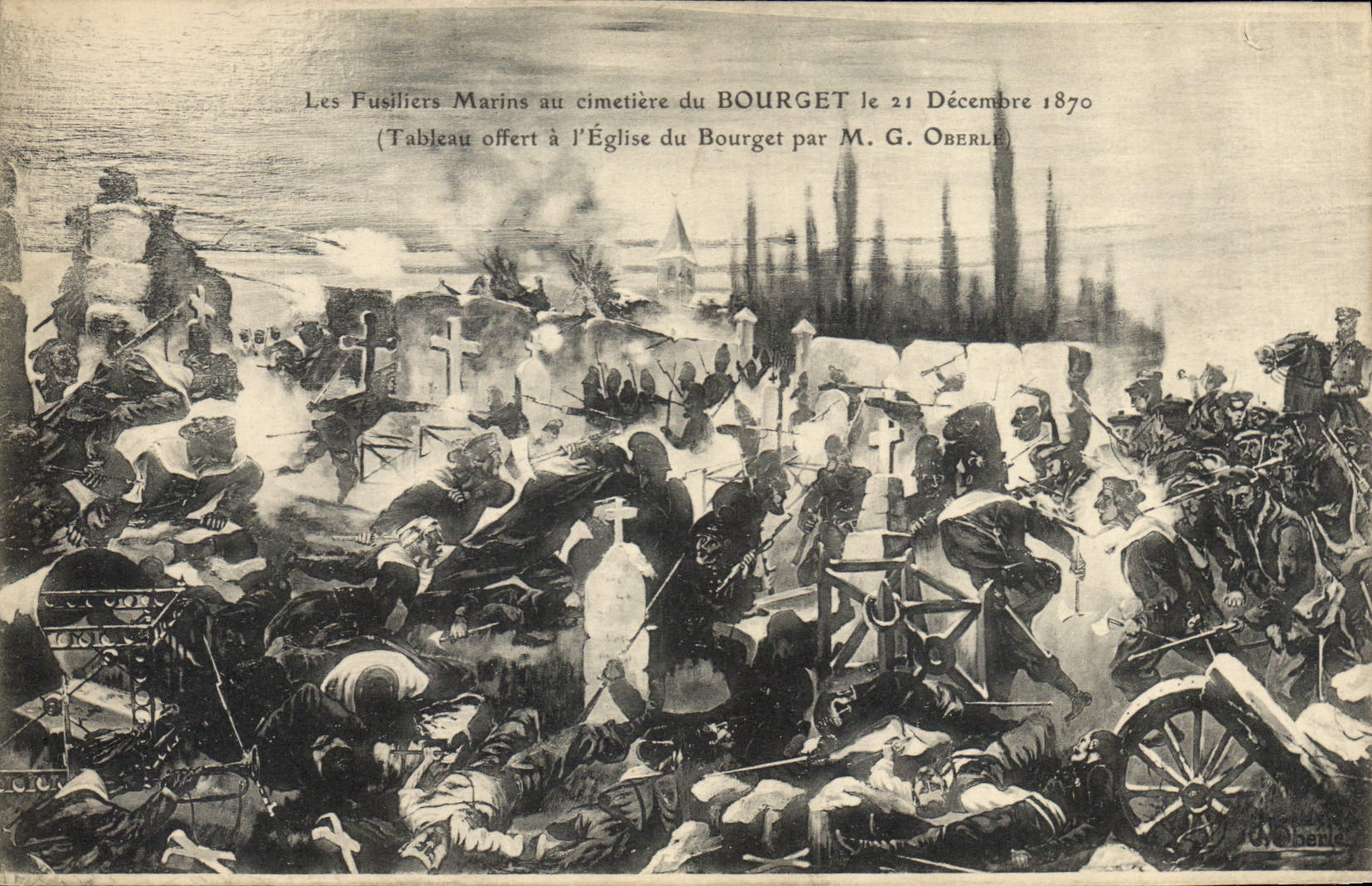 Les Fusiliers Marins au cimetière du Bourget — tableau offert à l'Église du Bourget par M. G. Oberle — 21 Décembre 1870