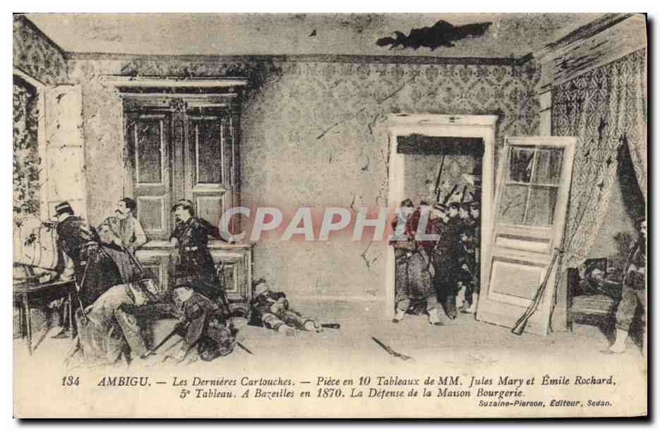 Ambigu — Les Dernières Cartouches — 5e Tableau de la pièce en 10 tableaux de MM. Jules Mary et Émile Rochard, représentant la Défense de la Maison Bourgerie à Bazetilles en 1870