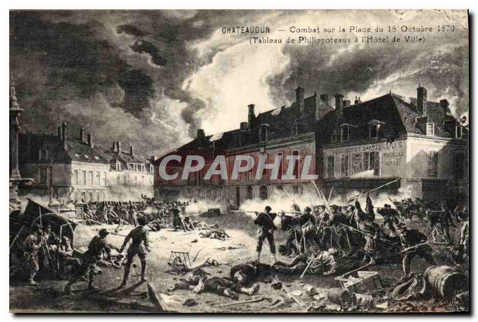 Châteaudun — Schlacht auf dem Platz des 15. Oktober 1970 (Gemälde von Philippoteaux im Rathaus)