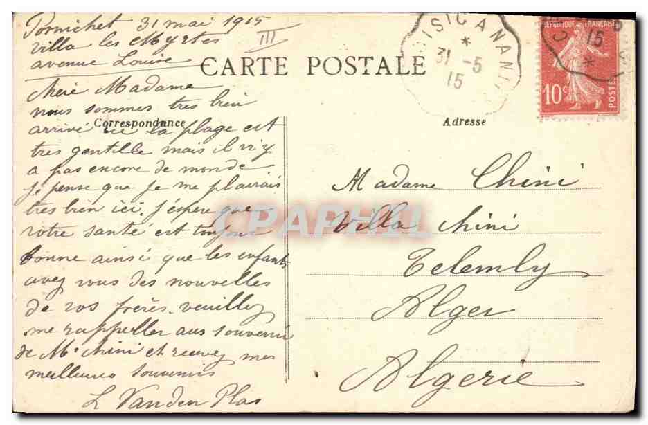 CPA Folklore Fillette et Costume de Vannes  — Verso