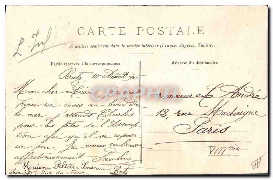 CPA Folklore Bourg de Batz Costume de Paludier  — Verso