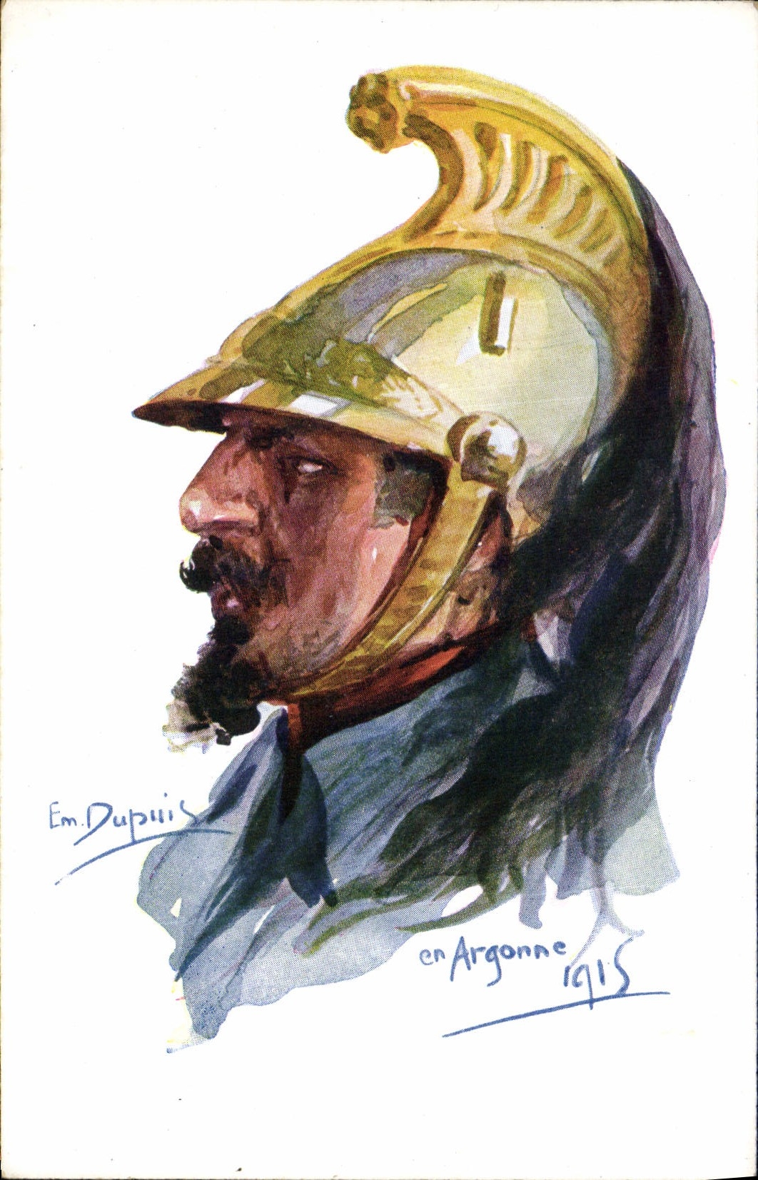 Soldat in einem goldener Helm — in der Argonne 1915 — Em. Dupuis