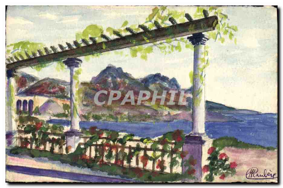 Vue de paysage avec pergola — œuvre de Manberg — éditeur non visible