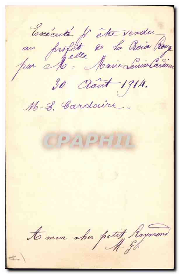 Drapeau français et armes de soldat — illustration — datée 30 août 1914 — Verso