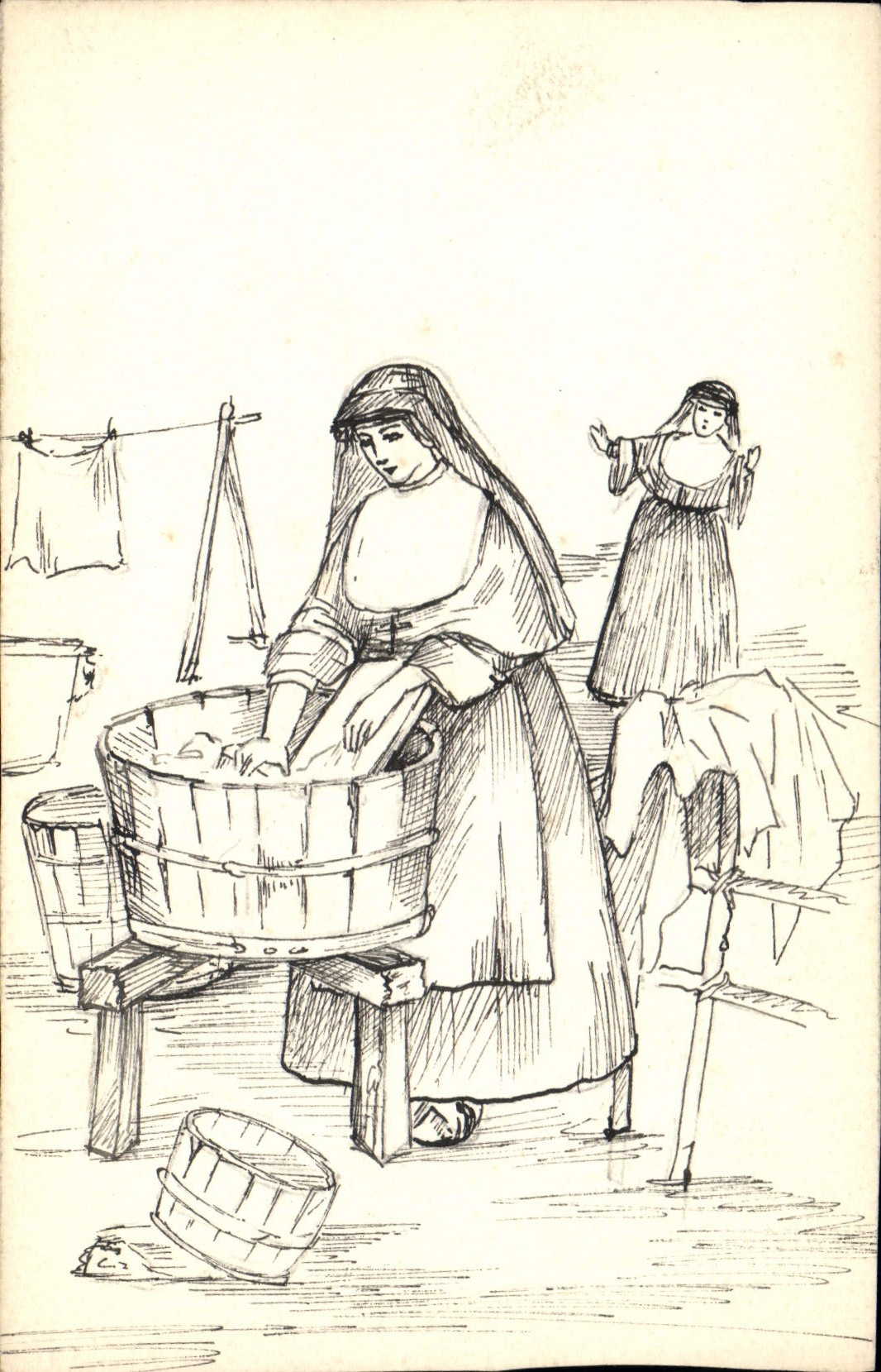 Sujets religieux — Lavandières en tenue monastique — CPAPHIL n°23