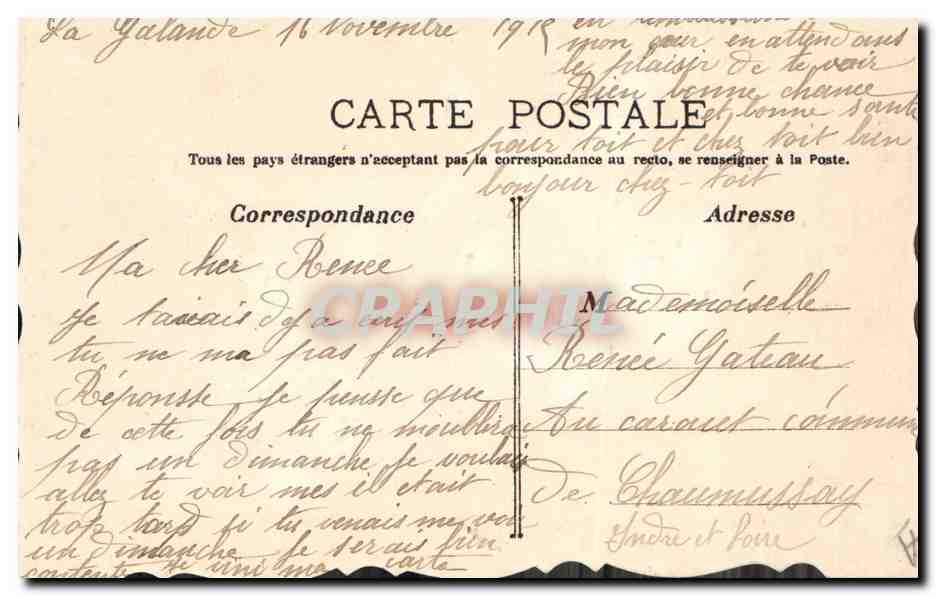Oiseau portant une fleur — carte postale illustrée — éditeur inconnu — Rückseite