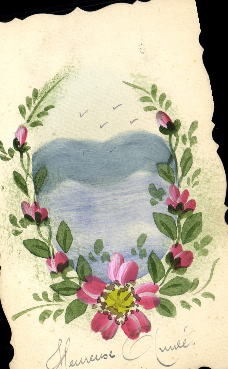 Fleurs et oiseaux — 'Heureuse Année' — Carte postale CPAPHIL n°39