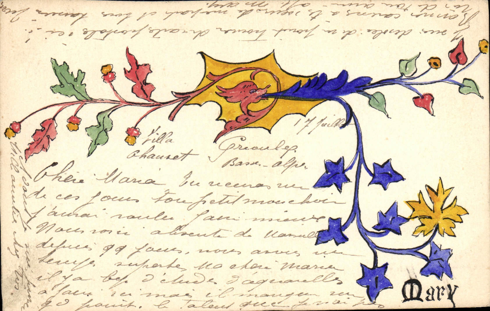 Villa Chauret - Grenoble - Alpes — carte postale décorée de motifs floraux colorés