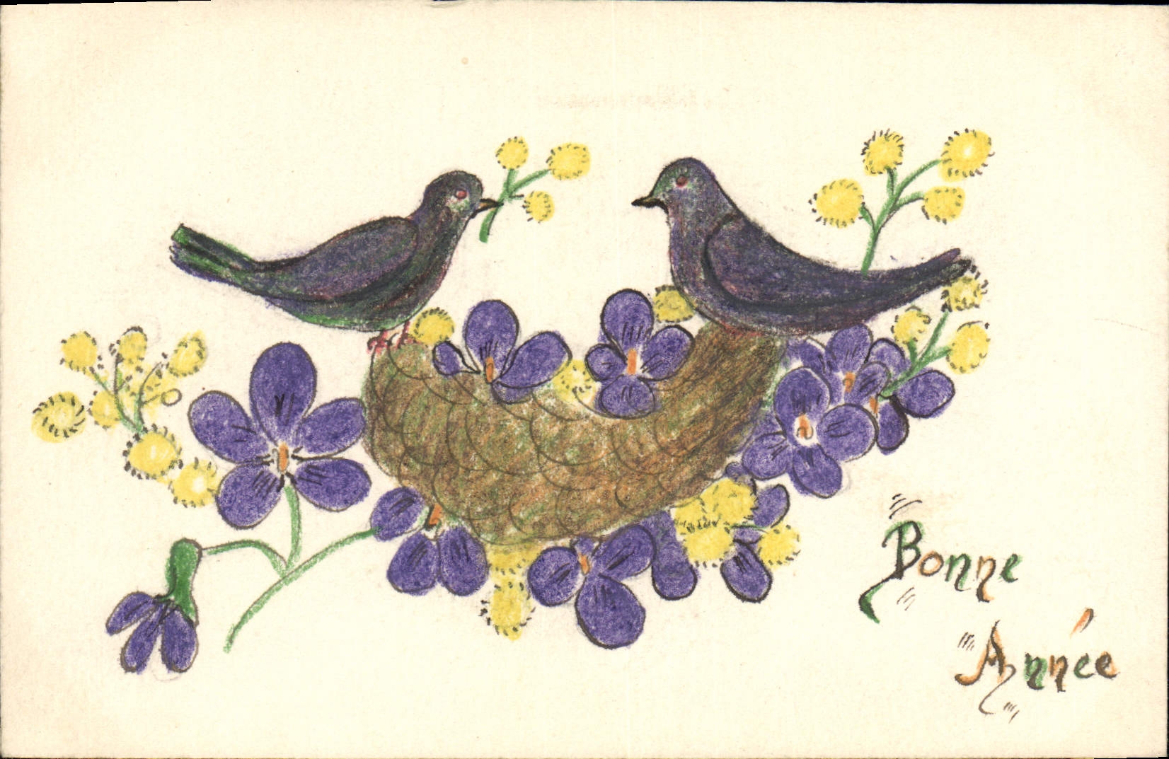 CPA Fantaisie (dessin a la main) Oiseaux 