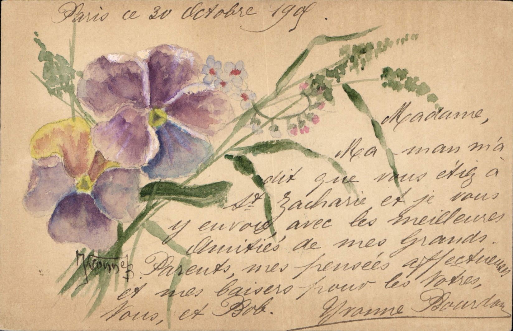 Fleurs — aquarelle — carte postale française