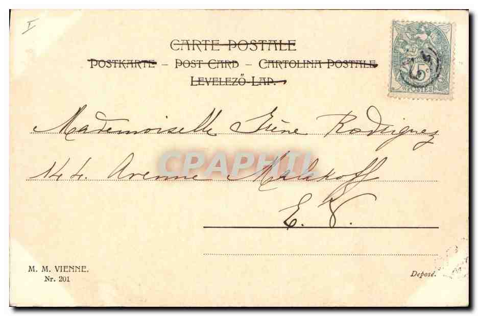 Bouquet de houx et de gui — Carte de vœux 1905 — M.M. Vienne, n° 201 — Verso