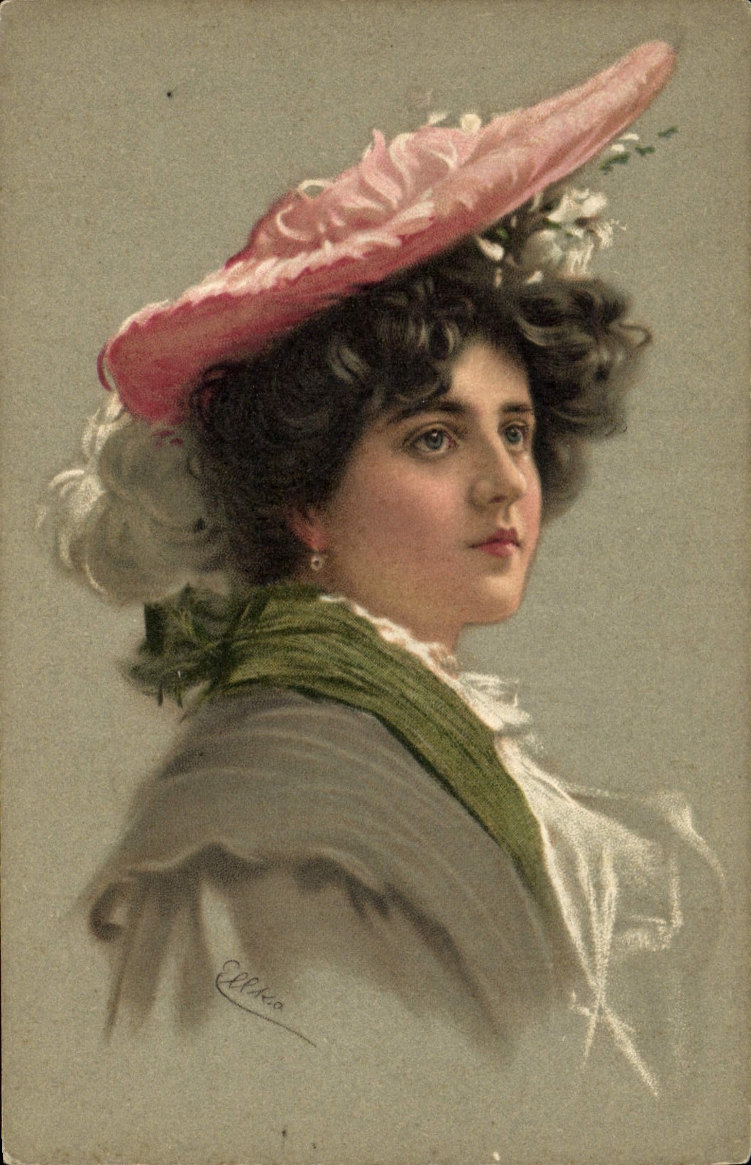 Jeune femme en chapeau rose — portrait — M. M. Munk, n° 400