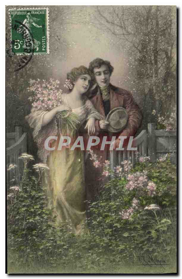 Jeune couple dans un jardin — éditeur M. Munk, n° 517a