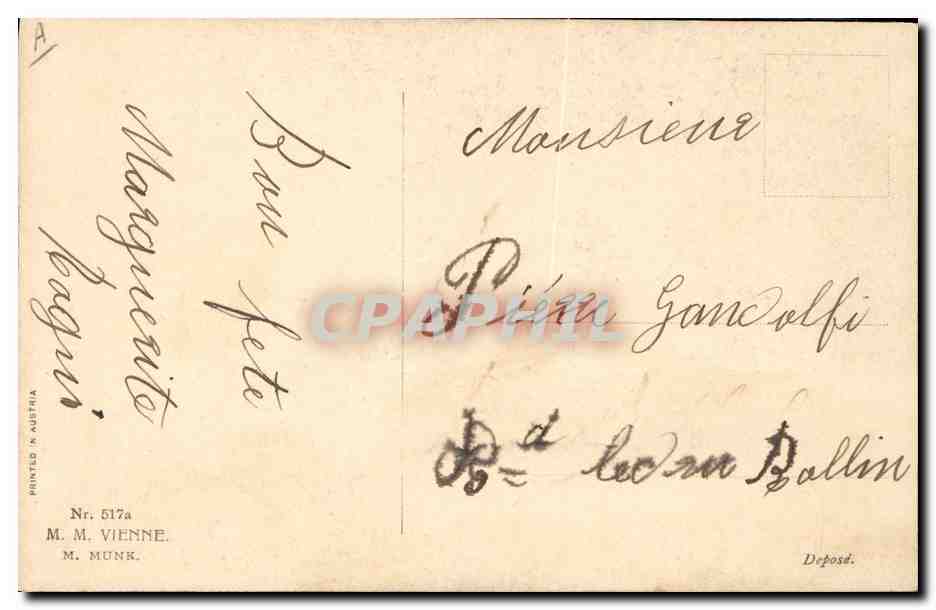 Jeune couple dans un jardin — éditeur M. Munk, n° 517a — Rückseite