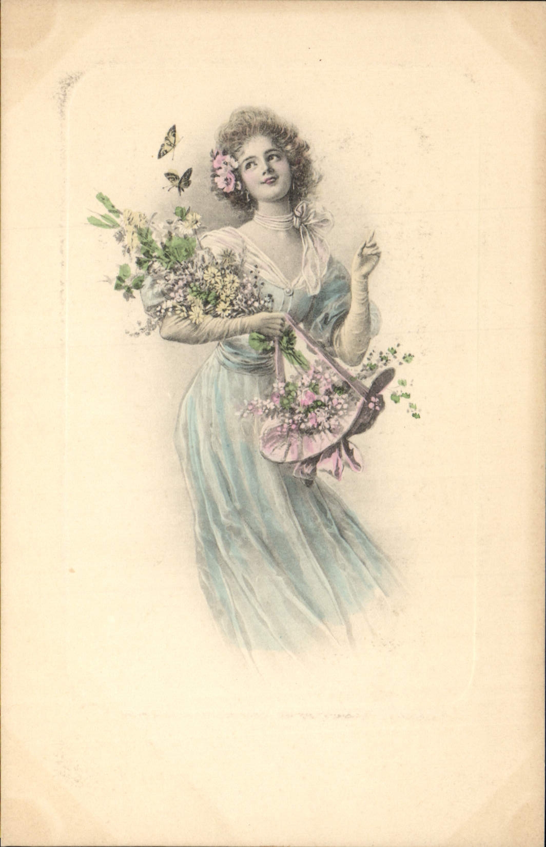 Jeune femme avec bouquet et papillons — M. M. Vienne, n° 276