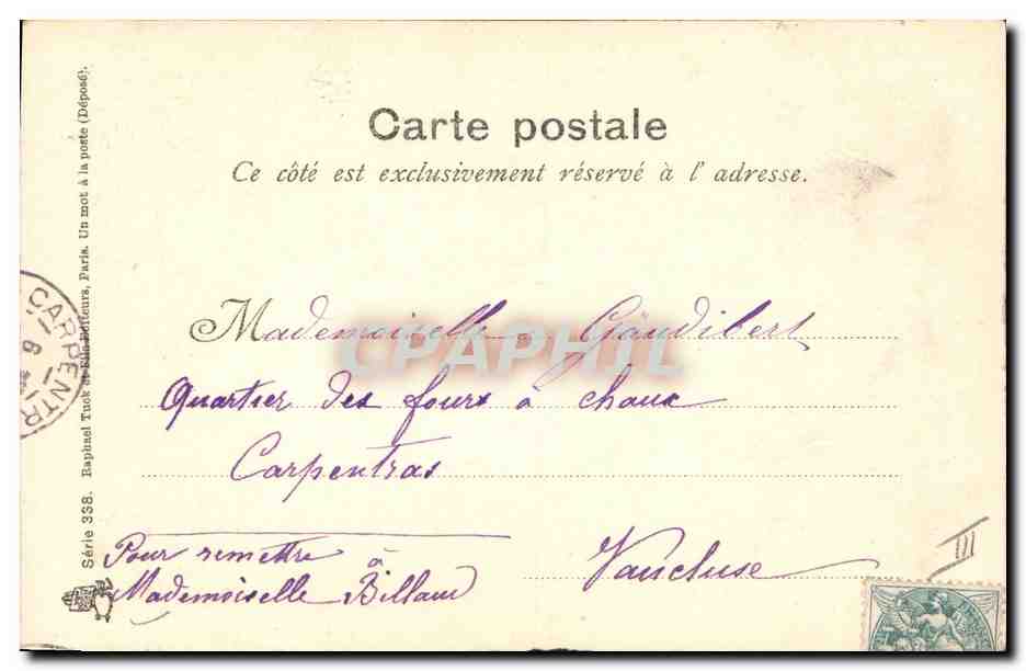 Jeune femme avec oiseaux — Série 358 — Éditeur Tuck & Co, Paris — Verso