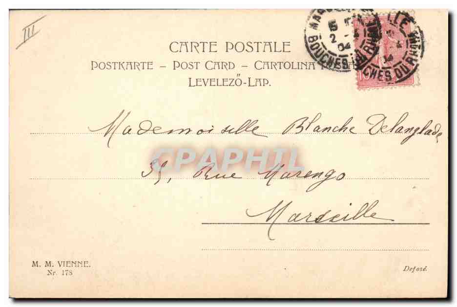 Femme et enfant avec moutons — R. T. Nibecera — M. M. Vienne, N° 173 — Verso