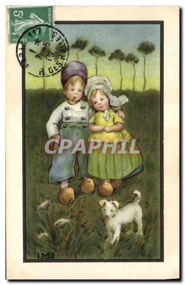 CPA Fantaisie Enfants Folklroe Chien 