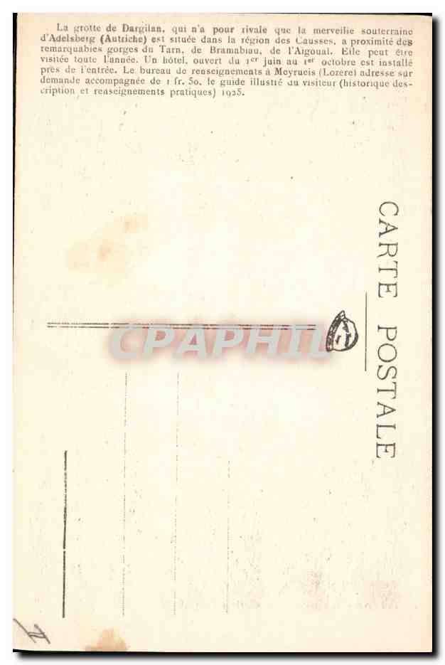 CPA Grotte Grottes Dargilan Entree de la salle des Lacs — Rückseite
