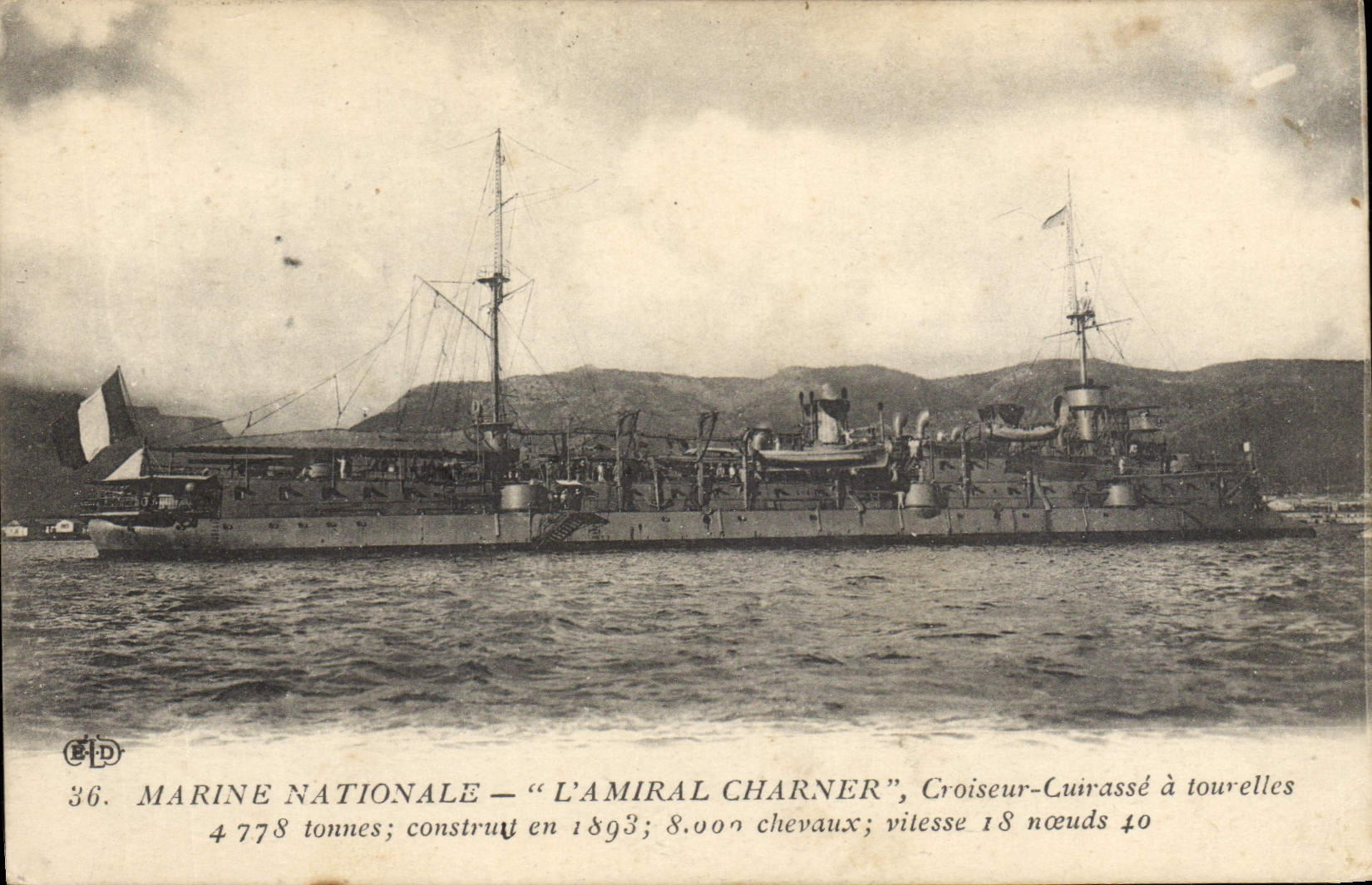 CPA Bateau de Guerre L'Amiral Charner Croiseur Cuirasse a tourelles 