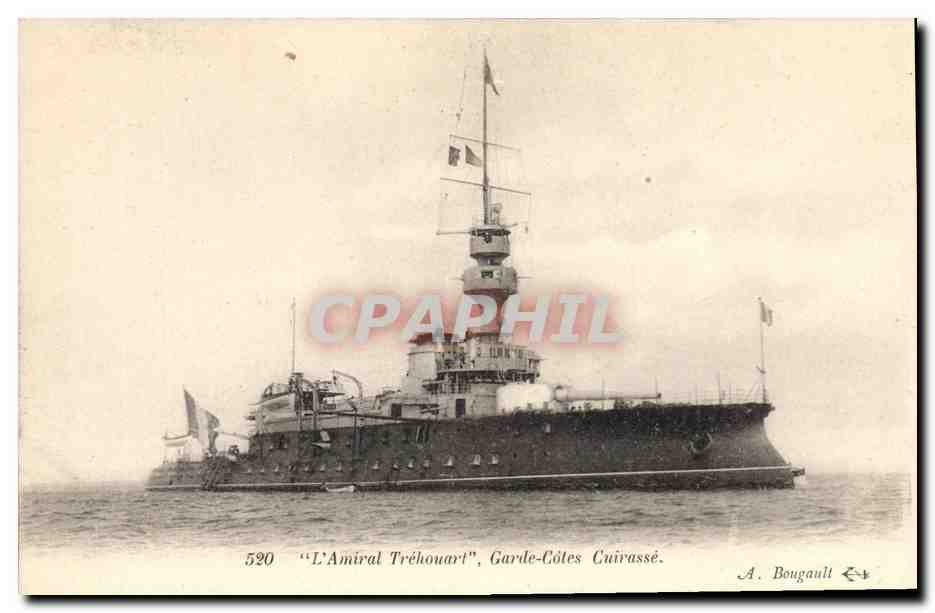 CPA Bateau de Guerre L'Amiral Trehouart Garde Cotes Cuirasse