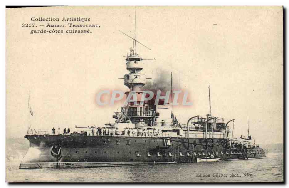 Amiral Thiréouart — garde-côtes cuirassé — Édition Gilelta, phot., Nice