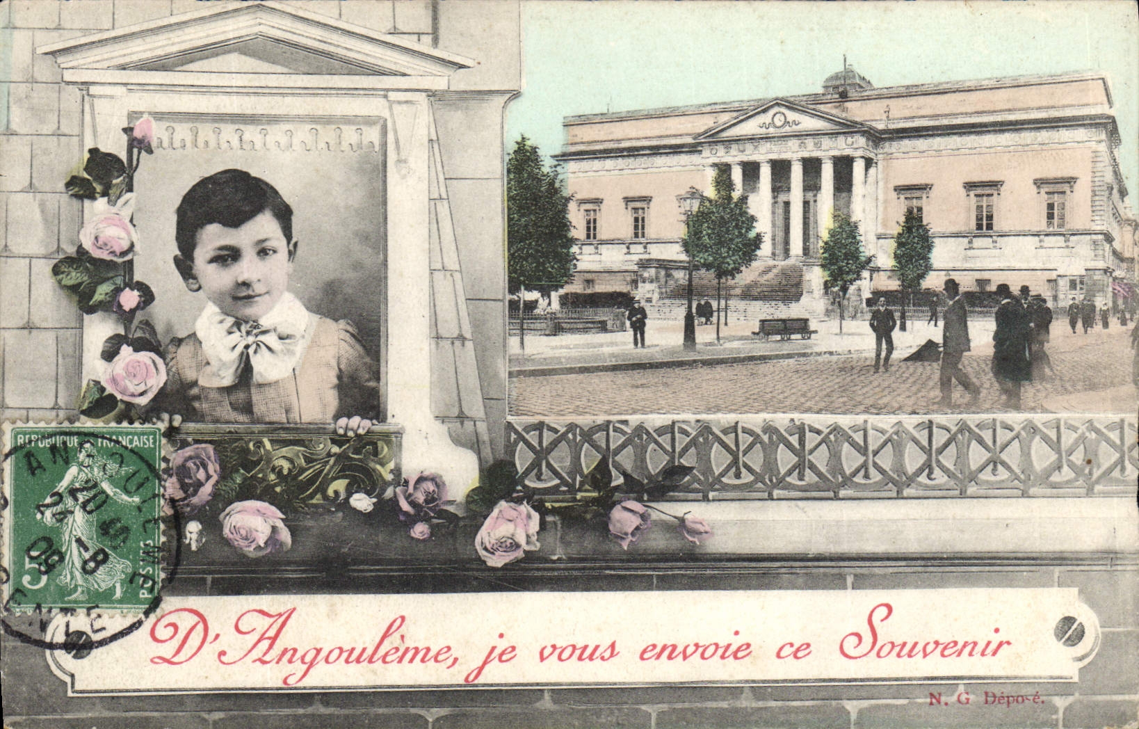 Angoulême — Portrait d'enfant et vue du théâtre — N.G. Dépôté