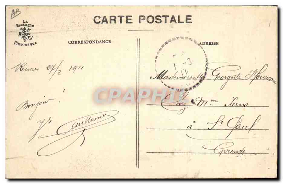 CPA Folklore Costume riche de Pont Aven — Verso