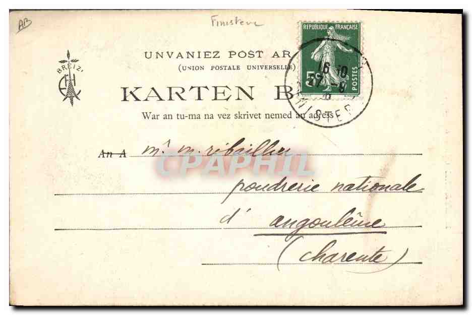 CPA Folklore Jeune fille de Rosporden  — Verso