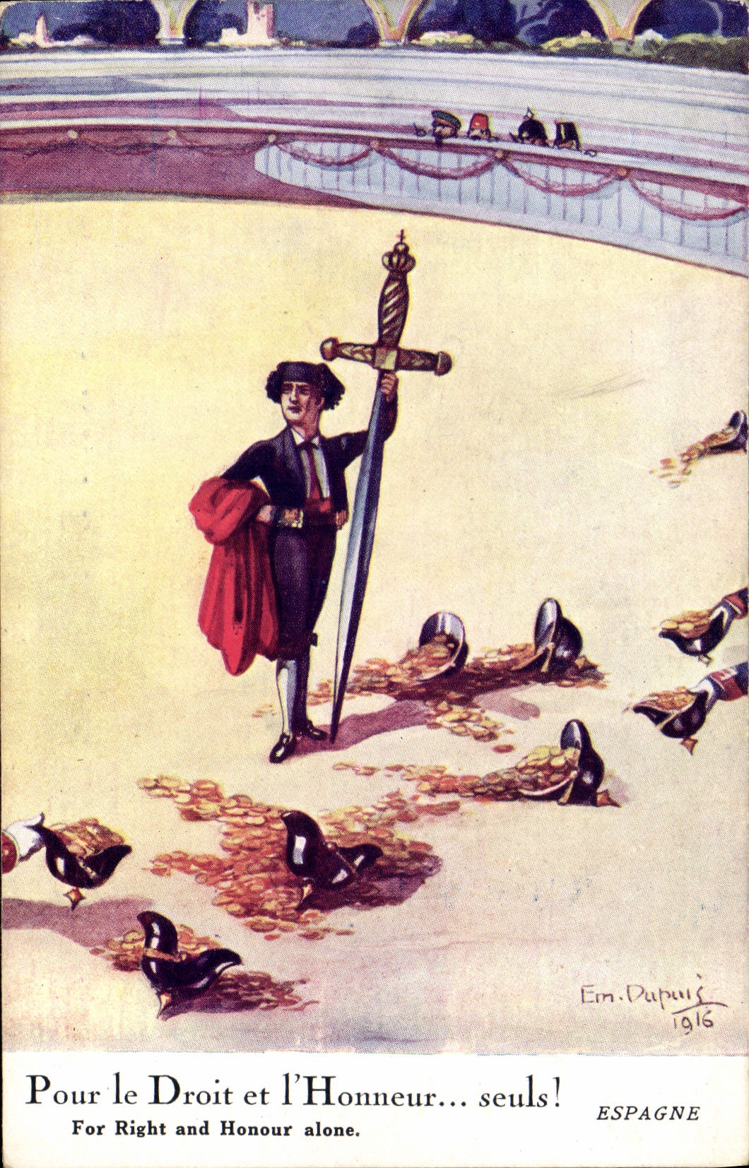 CPA Fantaisie Illustrateur Dupuis Pour le Droit et l'honneur Seuls Espagne Corrida Taureau