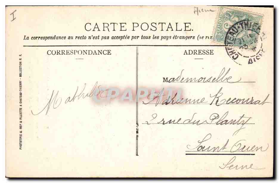 CPA Mine Mines Chateau Thierry Vieux chateau Porte St Jean Kermesse du 22 Avril 1906 au profit des Soupes populaires et des familles de mineurs de Courrieres — Rückseite